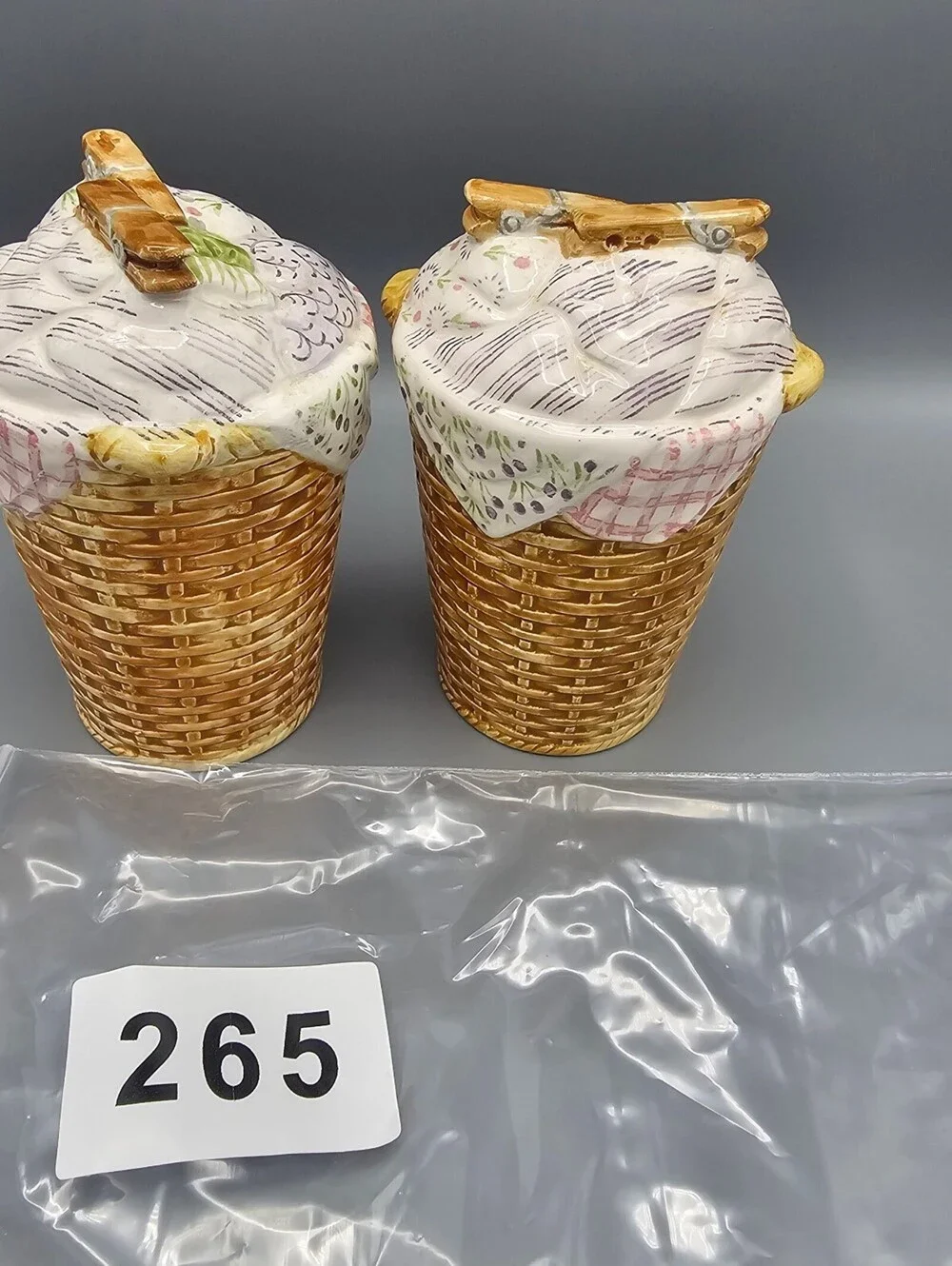 Enesco Ceramic Basket Weave Canisters with Cloth Lid Design - Set of 2
